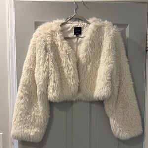 Love Tree Cream Cropped Fur Jacket